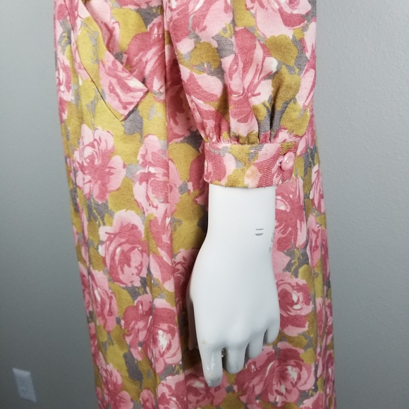 Vintage 70s Mid Century Mod Rose Floral Fit & Flare Handmade Midi Dress - Picture 6 of 12